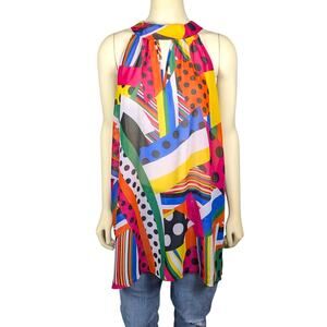 Ashley Stewart Halter Top Size 5X Sheer Flowy Colorful 80s Pop Art Maximalist